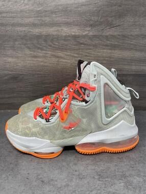Nike Lebron 17 Sneakers Kids Size 6.5 Grey Orange Fast Food Basketball